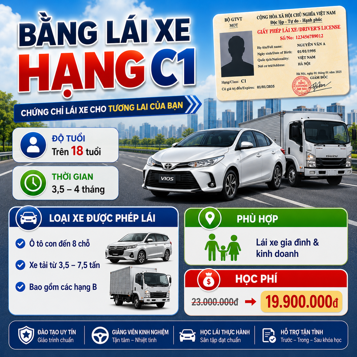 Bằng lái xe hạng c1 xe tải 7,5 tấn Bằng lái xe hạng c1 xe tải 7,5 tấn
