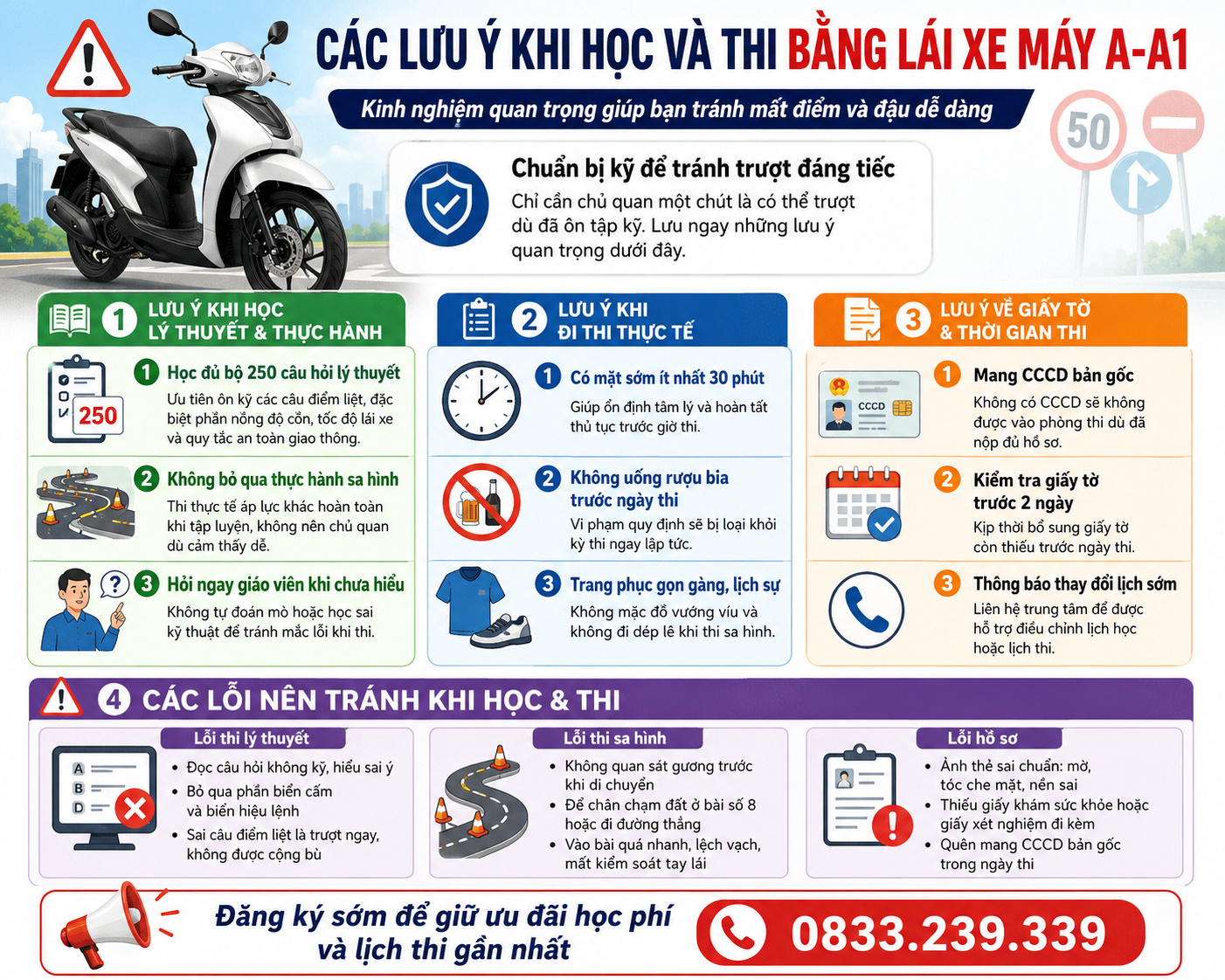 Bằng lái A1 chạy được xe gì? Cập nhật luật mới và hướng dẫn chi tiết 3 Các lưu ý khi học và thi bằng lái xe máy a-a1