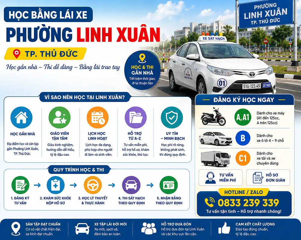 Đăng Ký Học Bằng Lái Xe Phường Linh Xuân Hạng A, A1, B, C1 Tháng 10/2026 1 Đăng Ký Học Bằng Lái Xe Phường Linh Xuân