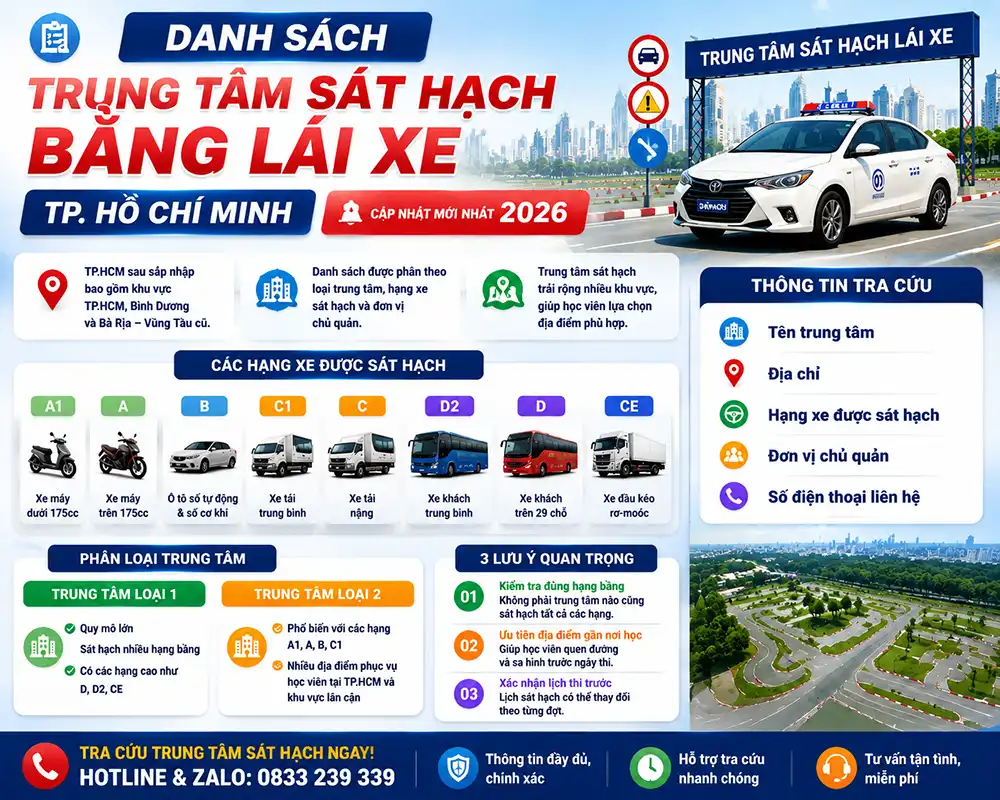 Danh Sách Trung Tâm Sát Hạch Bằng Lái Xe TP Hồ Chí Minh Năm 2026 1 Danh Sách Trung Tâm Sát Hạch Bằng Lái Xe TP Hồ Chí Minh